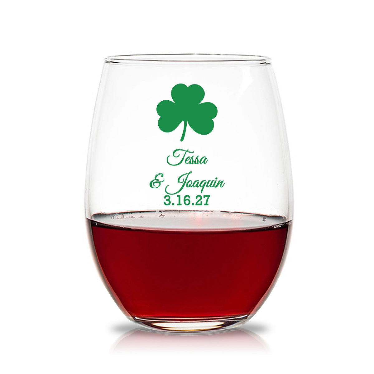 Irish Shamrock Personalized 15 oz. Stemless Wine Glasses (Set of 24)