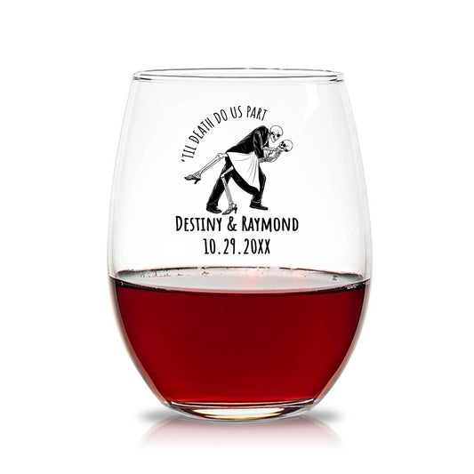 Till Death Do Us Part Destiny & Raymond 15 oz. Stemless Wine Glasses (Set of 24)