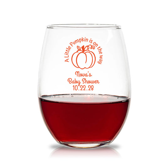 A Little Pumpkin Is On The Way 15 oz. Stemless Wine Glasses (Set of 24)