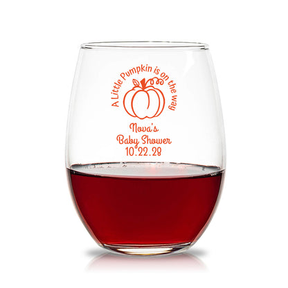 A Little Pumpkin Is On The Way Personalized 15 oz. Stemless Wine Glasses (Set of 24)