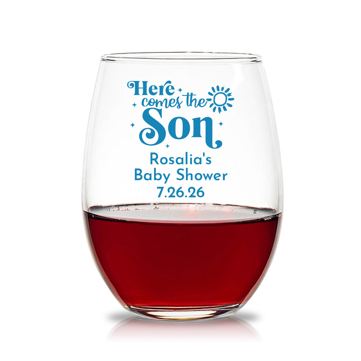 Here Comes The Son Personalized 15 oz. Stemless Wine Glasses (Set of 24)