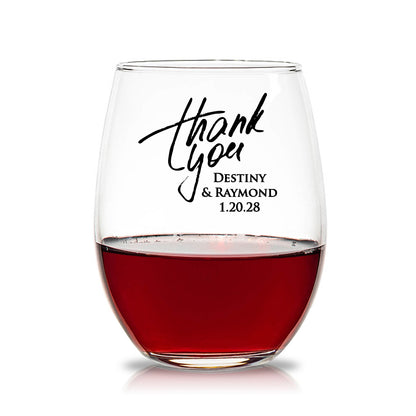 Thank You Destiny & Raymond 15 oz. Stemless Wine Glasses (Set of 24)