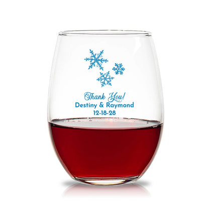 Snowflakes Personalized 15 oz. Stemless Wine Glasses (Set of 24)