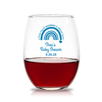 A Little Ray Of Sunshine Is Almost Here Personalized 15 oz. Stemless Wine Glasses (Set of 24)