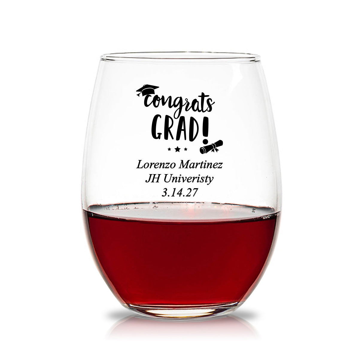 Congrats Grad Personalized 15 oz. Stemless Wine Glasses (Set of 24)