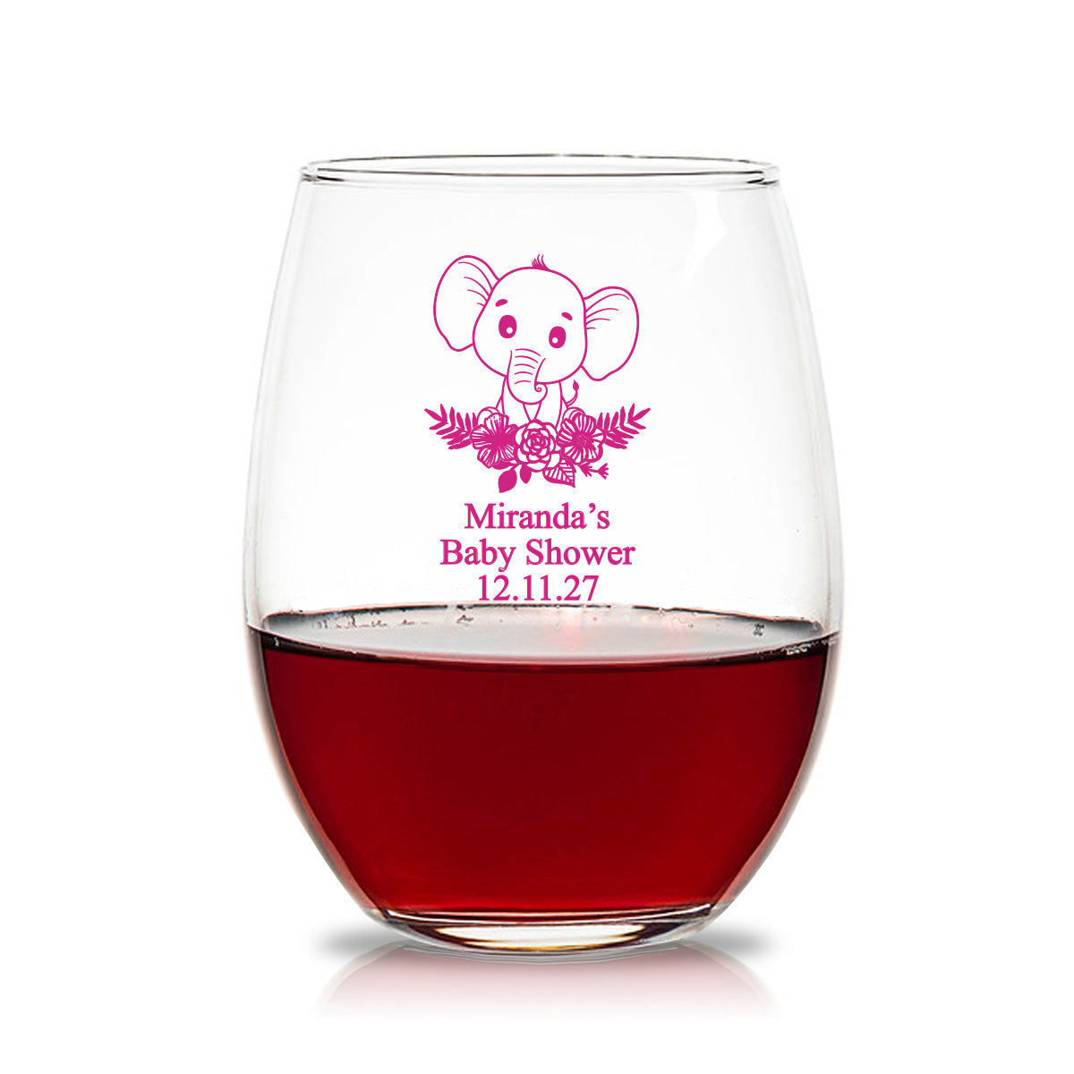 Baby Elephant Personalized 15 oz. Stemless Wine Glasses (Set of 24)