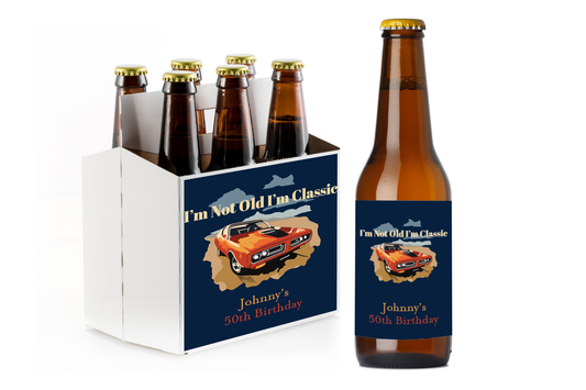 I'm Not Old, I'm Classic Birthday Custom Personalized Beer Label & Beer Carrier (set of 6)