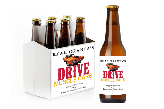Muscle Cars Birthday Custom Personalized Beer Label & Beer Carrier (set of 6)