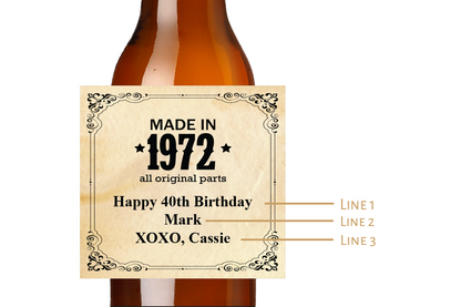 All Original Parts Birthday Custom Personalized Beer Label & Beer Carrier (set of 6)