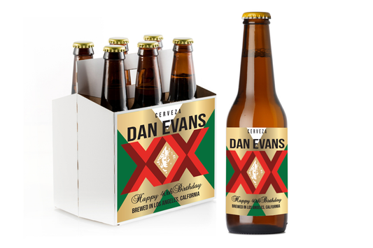 XX Birthday Custom Personalized Beer Label & Beer Carrier (set of 6)
