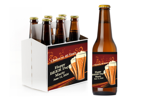 Happy Beer Day! Custom Personalized Beer Label & Beer Carrier (set of 6)