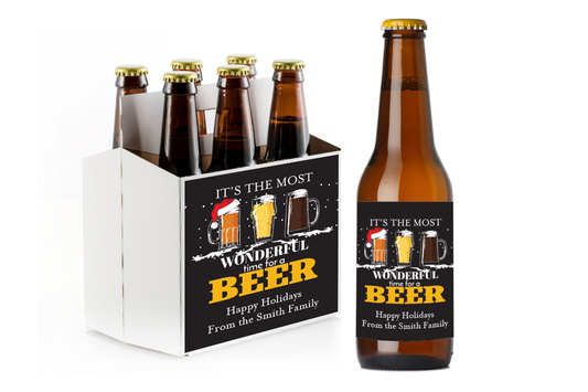 Most Wonderful Time For A Beer Custom Personalized Beer Label & Beer Carrier (set of 6)