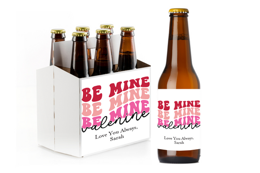 Be Mine Valentine's Day Custom Personalized Beer Label & Beer Carrier (set of 6)