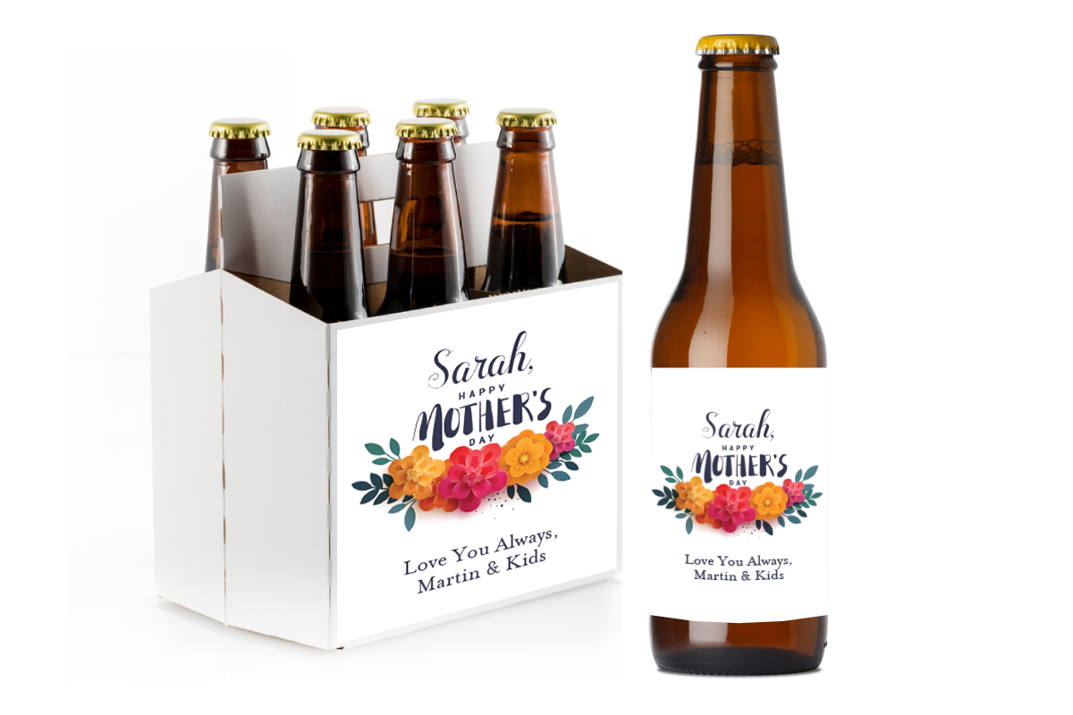 Mother's Day Custom Personalized Beer Label & Beer Carrier (set of 6)