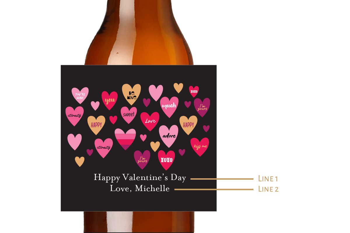 Valentine's Day Custom Personalized Beer Label & Beer Carrier (set of 6)