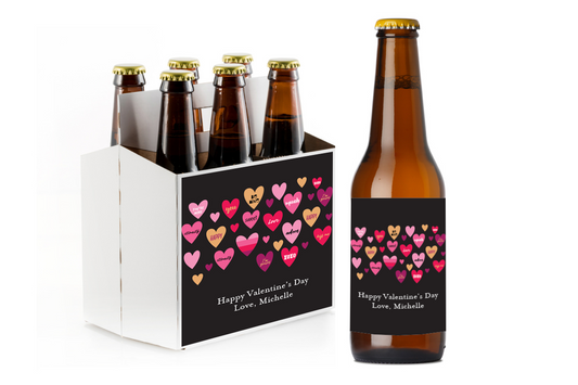 Valentine's Day Custom Personalized Beer Label & Beer Carrier (set of 6)