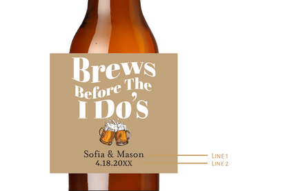 Brews Before the I DO's Engagement/Wedding Custom Personalized Beer Label & Beer Carrier (set of 6)