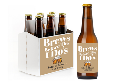 Brews Before the I DO's Engagement/Wedding Custom Personalized Beer Label & Beer Carrier (set of 6)