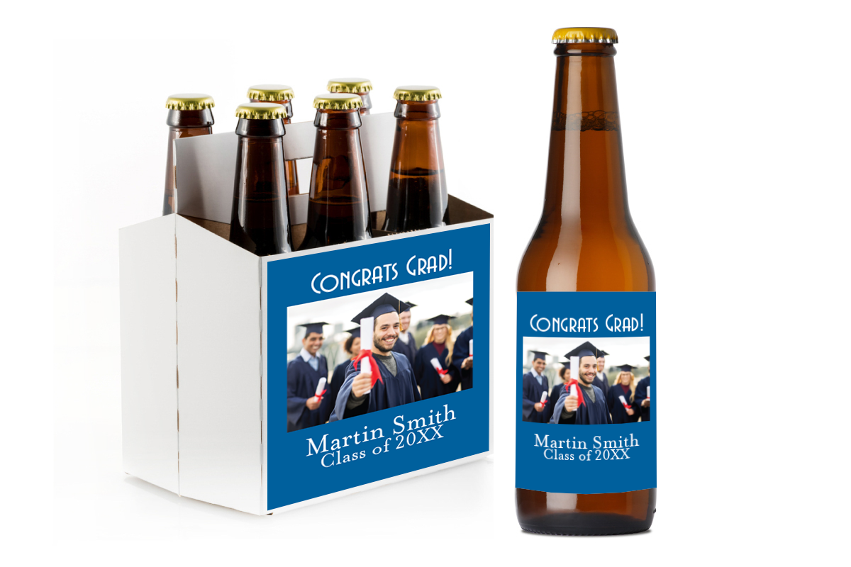 Congrats Grad! Photo Custom Personalized Beer Label & Beer Carrier (set of 6)