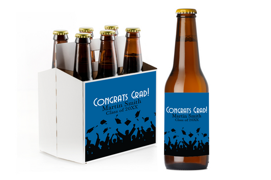 Congrats Grad! Custom Personalized Beer Label & Beer Carrier (set of 6)