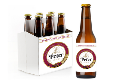 Birthday Custom Personalized Beer Label & Beer Carrier (set of 6)