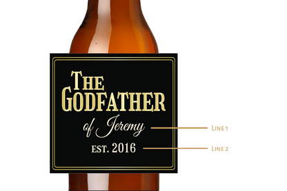 The Godfather Baby Shower Custom Personalized Beer Label & Beer Carrier (set of 6)