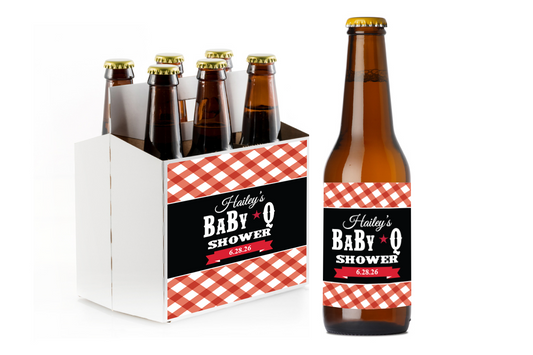 Baby Q Shower Custom Personalized Beer Label & Beer Carrier (set of 6)