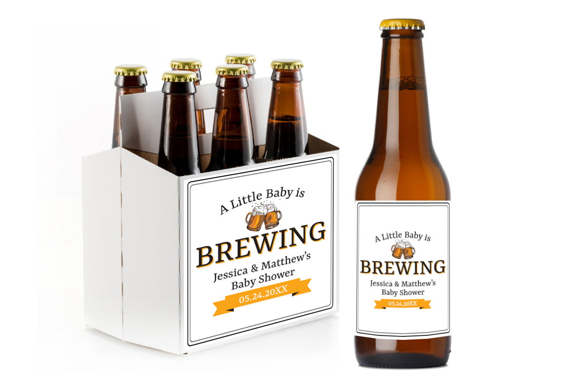 A Little Baby Is Brewing Custom Personalized Beer Label & Beer Carrier (set of 6)