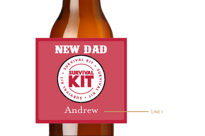 New Dad Survival Kit Custom Personalized Beer Label & Beer Carrier (set of 6)