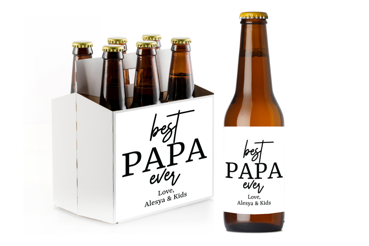 Best Papa Ever Custom Personalized Beer Label & Beer Carrier (set of 6)