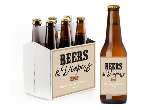 Beers & Diapers Custom Personalized Beer Label & Beer Carrier (set of 6)
