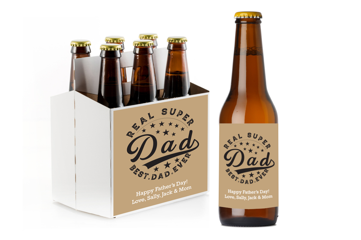 Real Super Dad Custom Personalized Beer Label & Beer Carrier (set of 6)