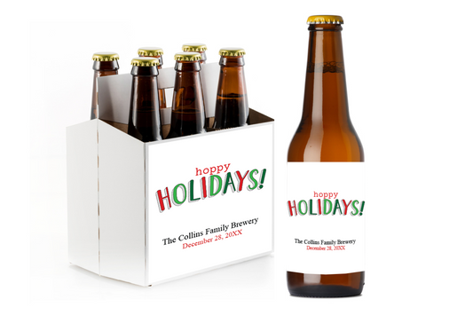 Hoppy Holidays Custom Personalized Beer Label & Beer Carrier (set of 6)