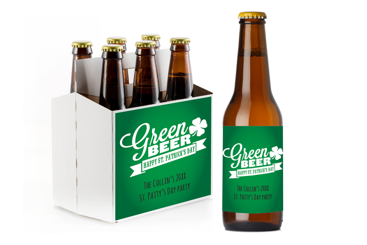 Green Beer Custom Personalized Beer Label & Beer Carrier (set of 6)