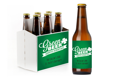 Green Beer Custom Personalized Beer Label & Beer Carrier (set of 6)