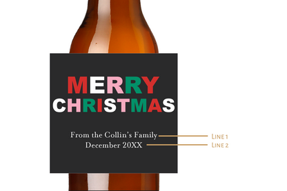 Merry Christmas Custom Personalized Beer Label & Beer Carrier (set of 6)