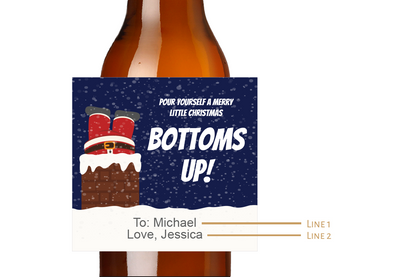 Santa Bottoms Up! Custom Personalized Beer Label & Beer Carrier (set of 6)