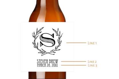 Wreath Initial Custom Personalized Beer Label & Beer Carrier (set of 6)