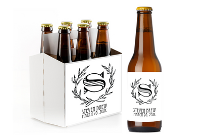 Wreath Initial Custom Personalized Beer Label & Beer Carrier (set of 6)