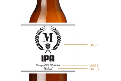 Wreath Initial Birthday Custom Personalized Beer Label & Beer Carrier (set of 6)
