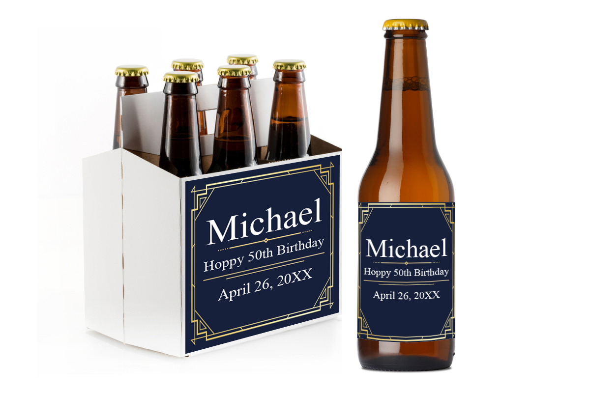 Birthday Custom Personalized Beer Label & Beer Carrier (set of 6)