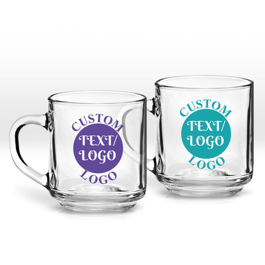 Your Text or Logo Personalized Clear Coffee Mug (Set of 24)
