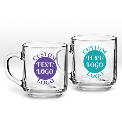 Custom Text/Logo Personalized Clear Coffee Mug (Set of 24)