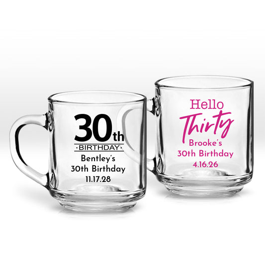 Hello Thirty Brooke's 30th Birthday Personalized Clear Coffee Mug (Set of 24)