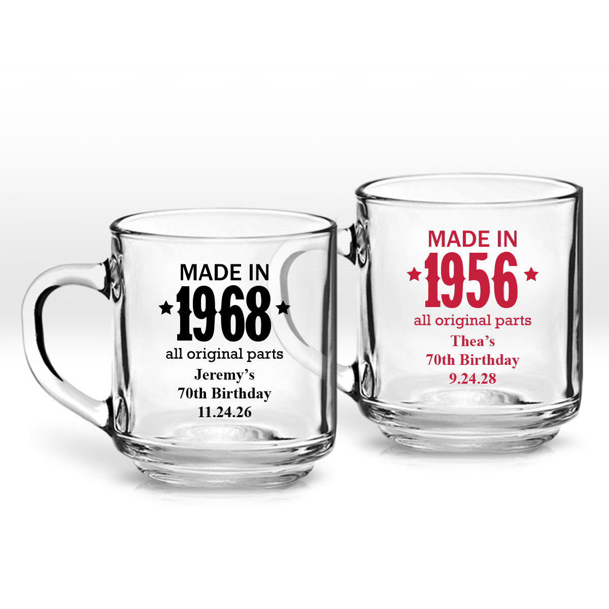 Made In # Year All Original Parts Personalized Clear Coffee Mug (Set of 24)