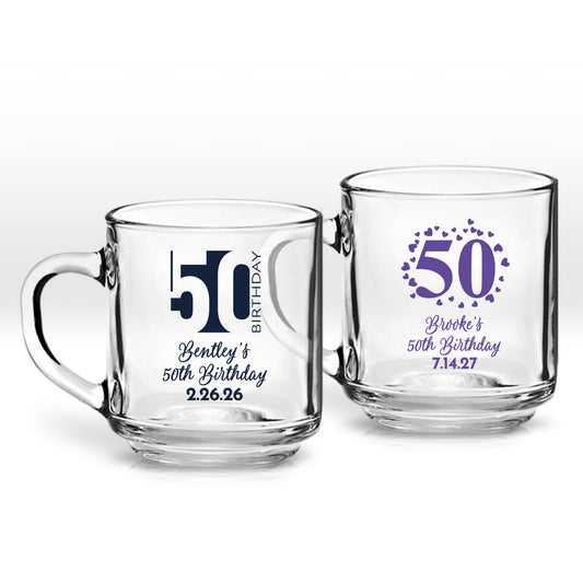 Bently's 50th Birthday Personalized Clear Coffee Mug (Set of 24)