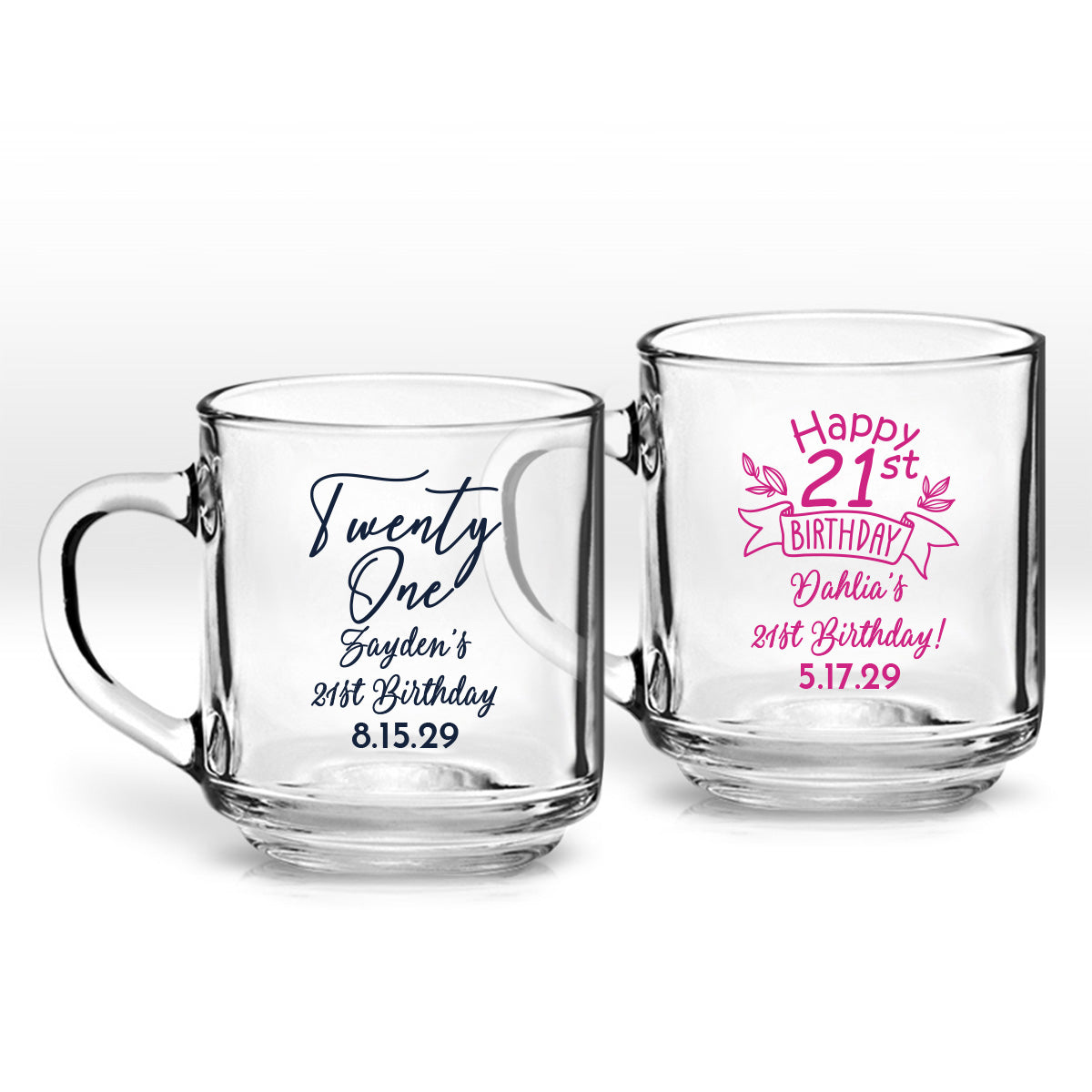 Twenty One Jayden's 21st Birthday Personalized Clear Coffee Mug (Set of 24)