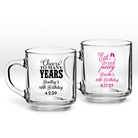 Cheers To Many Years Personalized Clear Coffee Mug (Set of 24)