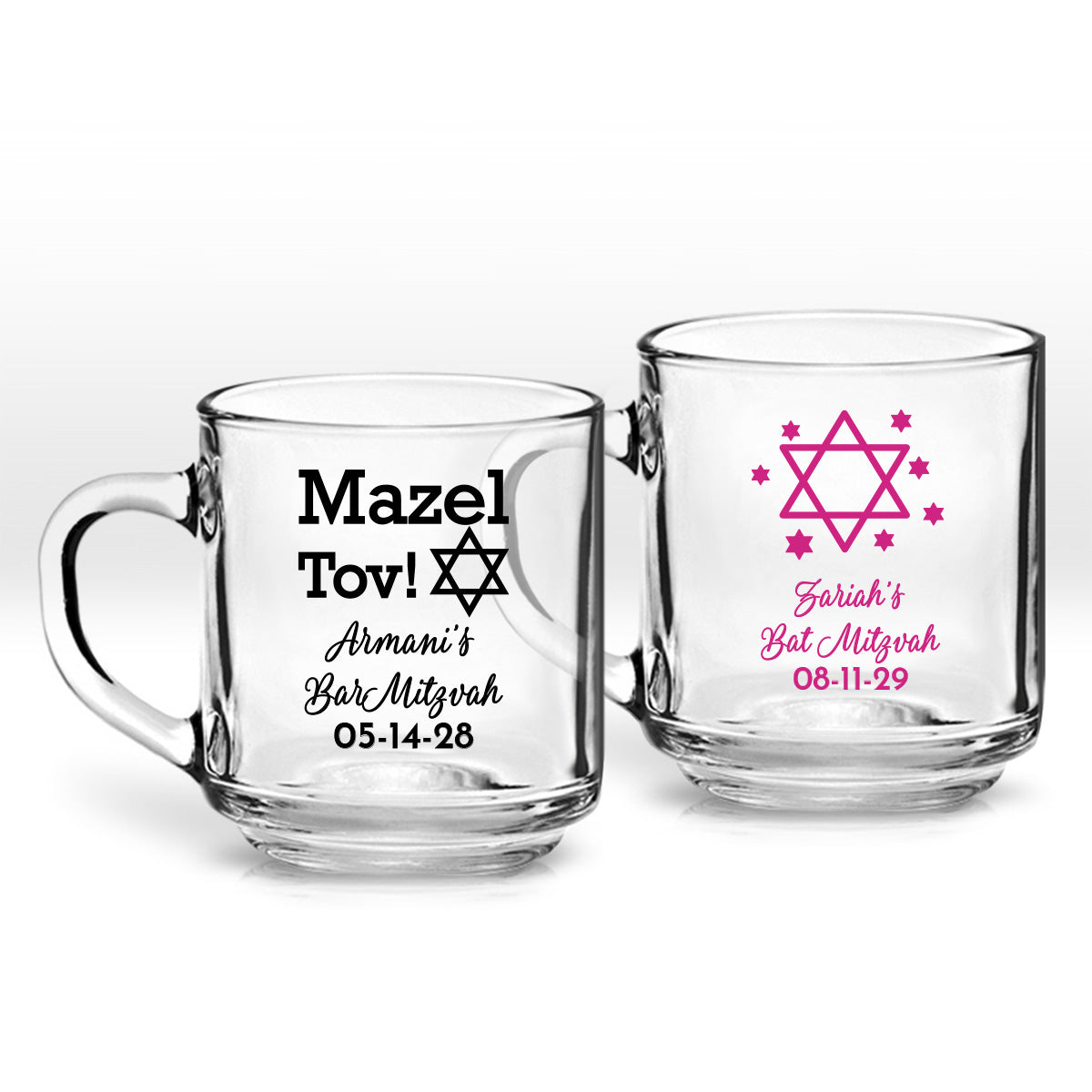 Bar Mitzvah & Bat Mitzvah Personalized Clear Coffee Mug (Set of 24)