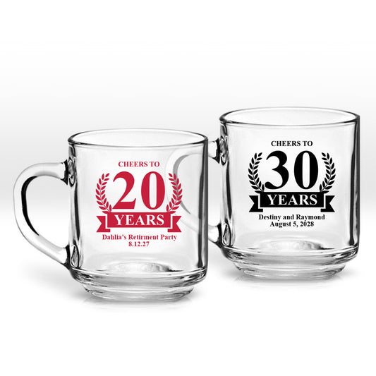 Cheers To 20 Years Personalized Clear Coffee Mug (Set of 24)